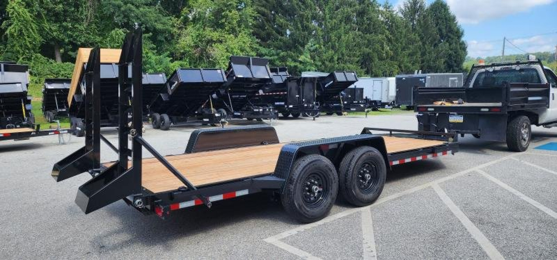 New 7 x 18 EH14 BWISE Implement Equipment Trailer, 14k GVWR **Hammertone Black w/ Tool Storage & Spring Assist Ramps