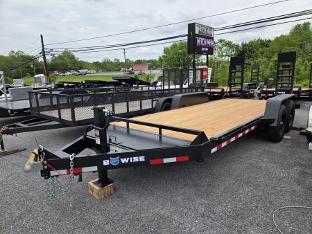 New 7 x 18 BWISE EH14 Implement Equipment Trailer, 14k GVWR **Hammertone Black w/ Tool Storage & Spring Assist Ramps