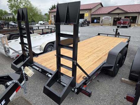 New 7 x 18 BWISE EH14 Implement Equipment Trailer, 14k GVWR **Hammertone Black w/ Tool Storage & Spring Assist Ramps