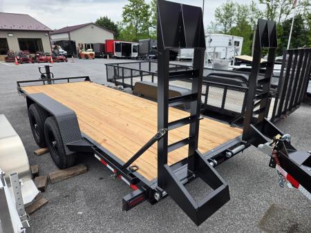 New 7 x 18 BWISE EH14 Implement Equipment Trailer, 14k GVWR **Hammertone Black w/ Tool Storage & Spring Assist Ramps