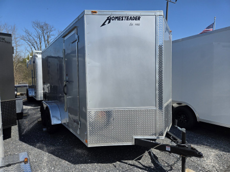 New 7 x 14 Homesteader Intrepid V-Nose Cargo 7k GVWR **Silver w/6  Extra Height & Ramp Door Package
