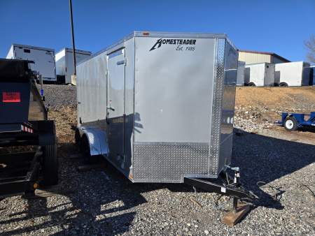 New 7 x 14 Homesteader Intrepid V-Nose Cargo 7k GVWR **Silver w/ Ramp Door Package