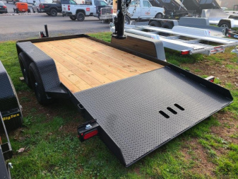 New 7 x 16 B-Wise Wood Deck Gravity Tilt Bed Equipment Trailer, 10K
