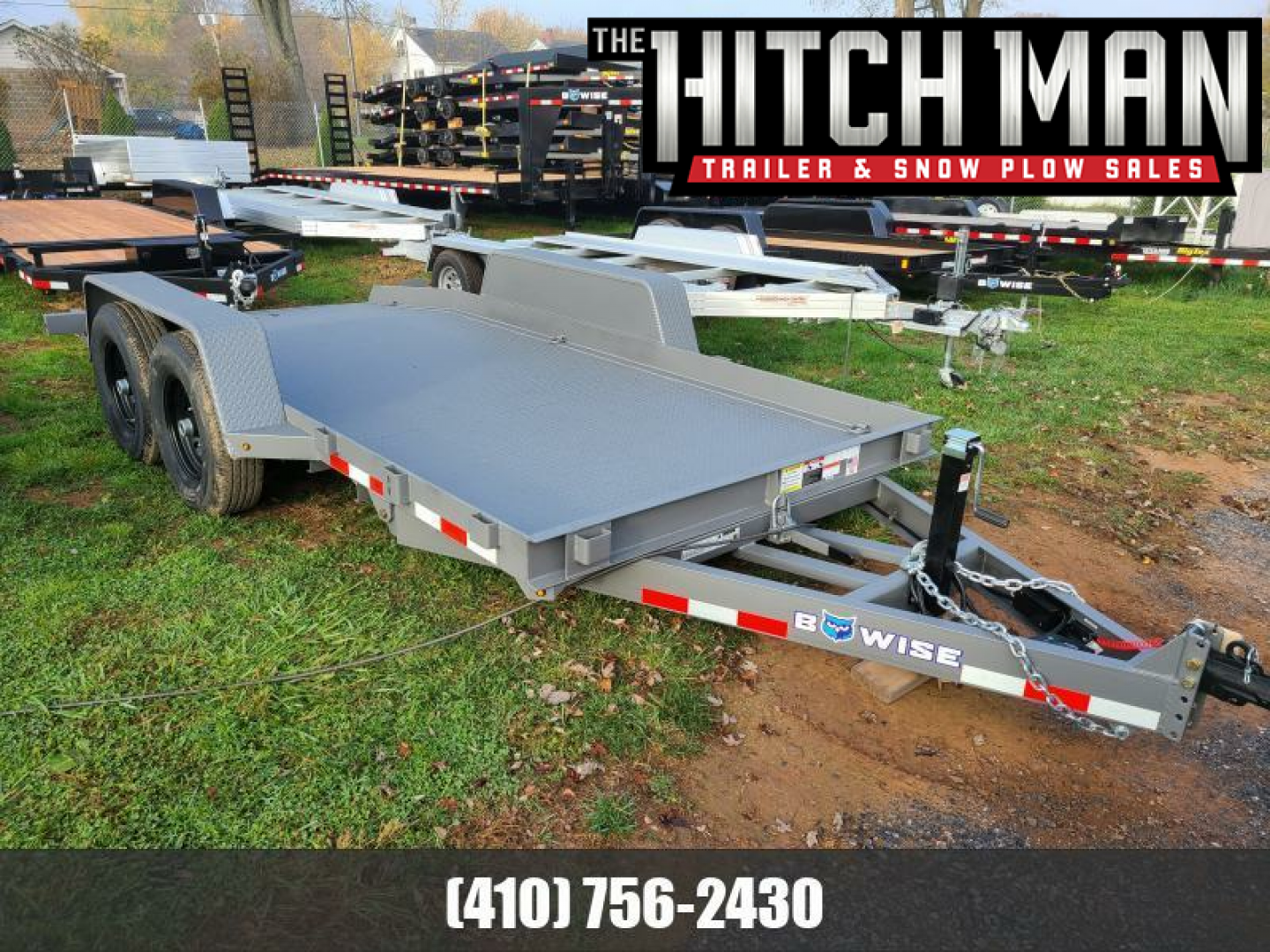 New 7 x 16 B-Wise T16-14 Steel Deck Gravity Tilt Bed Equipment Trailer 14K  **Hammertone Gray
