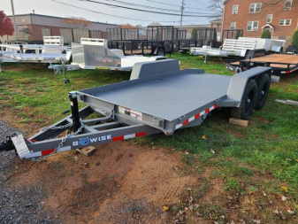 New 7 x 16 B-Wise T16-14 Steel Deck Gravity Tilt Bed Equipment Trailer 14K  **Hammertone Gray