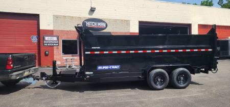 New 7 x 16 Sure-Trac Low-Pro Telescopic Dump Trailer 4ft Side 14k w/Hydraulic Jack