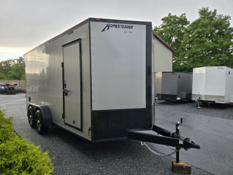 New 7 X 16 Homesteader Intrepid HD V-Nose Enclosed Cargo Trailer, 10k GVWR ***Silver PolyCor Exterior w/Black Out Pkg, Ramp Door, Alum Wheels
