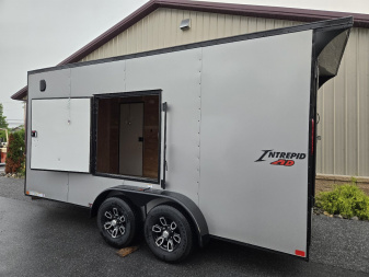 New 7 X 16 Homesteader Intrepid HD V-Nose Enclosed Cargo Trailer, 10k GVWR ***Silver PolyCor Exterior w/Black Out Pkg, Ramp Door, Alum Wheels