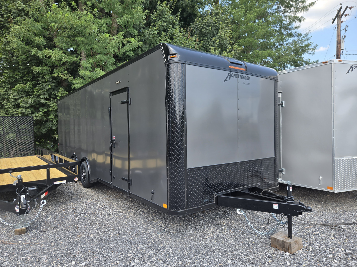 New 8.5 x 24 Homesteader Champion Enclosed Car Trailer, 10k ***Charcoal Black Out w/Spread Torsion Axles, PolyCor Side Panels & Alum Wheels