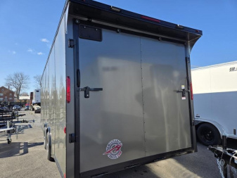 New 8.5 x 24 Homesteader Champion Enclosed Car Trailer, 10k ***Charcoal Black Out w/Spread Torsion Axles, PolyCor Side Panels & Alum Wheels