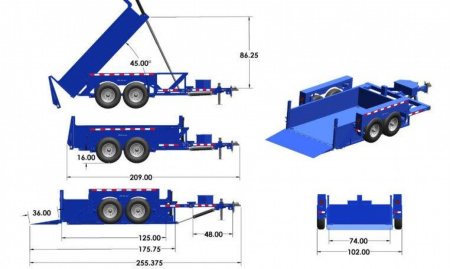 New 6'2" x 12'5" Air Tow 3D-12 Drop-Deck/Dump Trailer, 15K GVWR ***Includes Spare Tire Mount & 110v Battery Charger