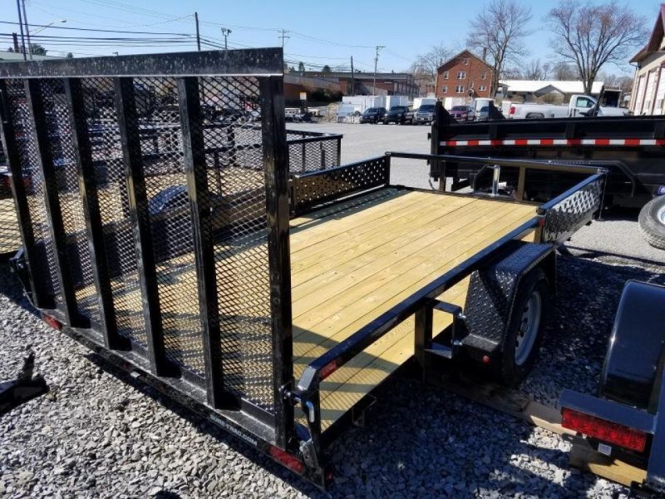 New 7 x 12 Sure-Trac Tube Top ATV Landscape Trailer, 3k GVWR ***w/Side Loading Ramps, Spring Assist Gate, Set Back Jack, & Spare Mount