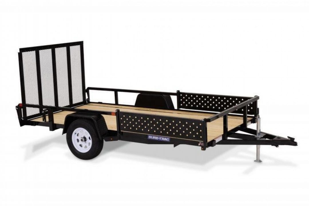 New 7 x 12 Sure-Trac Tube Top ATV Landscape Trailer, 3k GVWR ***w/Side Loading Ramps, Spring Assist Gate, Set Back Jack, & Spare Mount