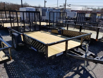 New 7 x 12 Sure-Trac Tube Top ATV Landscape Trailer, 3k GVWR ***w/Side Loading Ramps, Spring Assist Gate, Set Back Jack, & Spare Mount