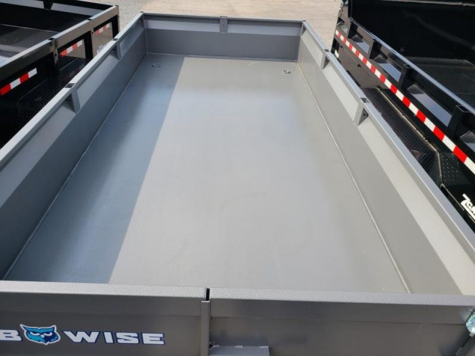 New 7 x 14 B-WISE LE Series Low Profile Dump Trailer, 14K Dual-Ram **Gray Hammertone, 7 GA Floor, Ramps, Dual-Acting Gate, D-Rings
