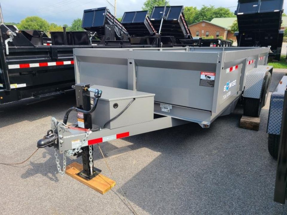 New 7 x 14 B-WISE LE Series Low Profile Dump Trailer, 14K Dual-Ram **Gray Hammertone, 7 GA Floor, Ramps, Dual-Acting Gate, D-Rings