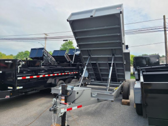 New 7 x 14 B-WISE LE Series Low Profile Dump Trailer, 14K Dual-Ram **Gray Hammertone, 7 GA Floor, Ramps, Dual-Acting Gate, D-Rings
