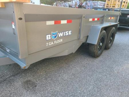 New 7 x 14 B-WISE LE Series Low Profile Dump Trailer, 14K Dual-Ram **Gray Hammertone, 7 GA Floor, Ramps, Dual-Acting Gate, D-Rings