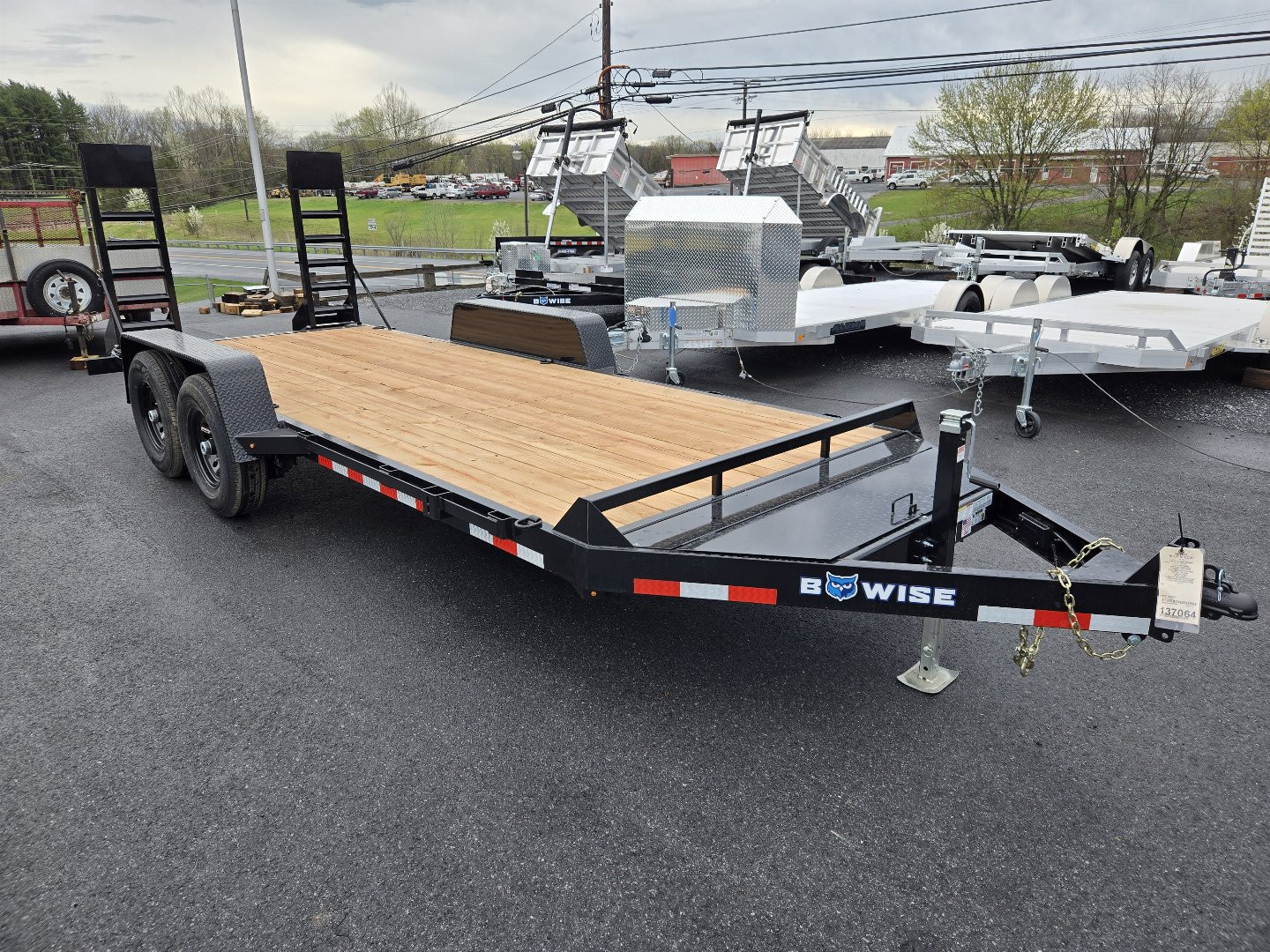 New 7 x 18 B-Wise EH18-12 Low Profile Implement Equipment Trailer, 12K GVWR **Adj. Coupler, 5' Ramps