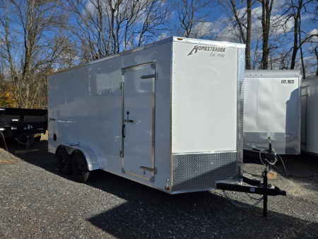 New 7 x 16 Homesteader Intrepid V-Nose Cargo Trailer, 7k GVWR ***White w/ 7' Inside Height, Ramp Door, Tie Dns