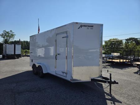New 7 x 16 Homesteader Intrepid V-Nose Cargo Trailer, 7k GVWR ***White w/ 7' Inside Height, Ramp Door, Tie Dns