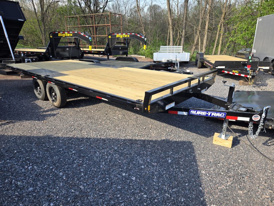 New 8.5 X 20 Sure-Trac Low Profile Flat Deck Deckover Trailer, 10k GVWR ***w/Slide In Ramps