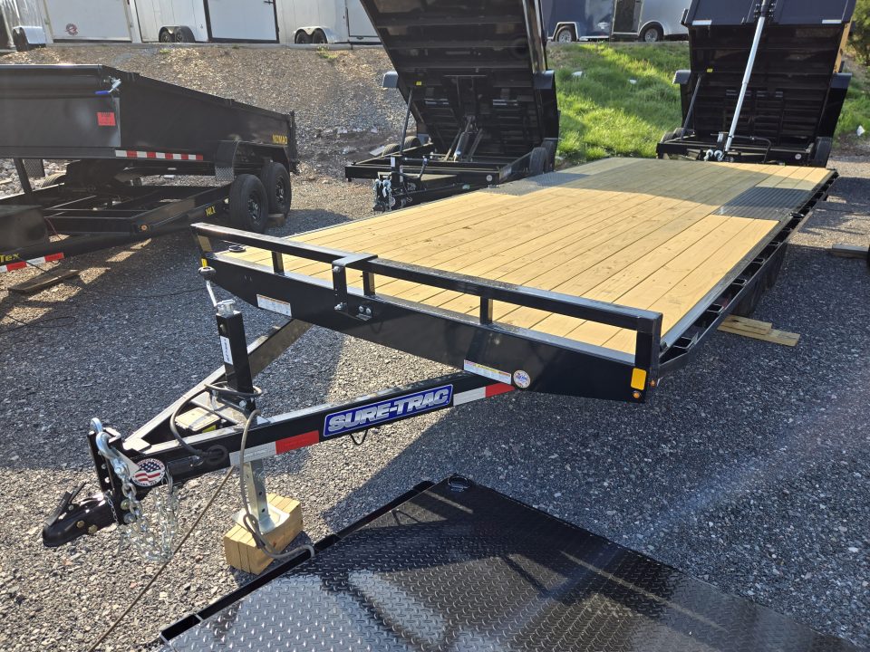 New 8.5 X 20 Sure-Trac Low Profile Flat Deck Deckover Trailer, 10k GVWR ***w/Slide In Ramps
