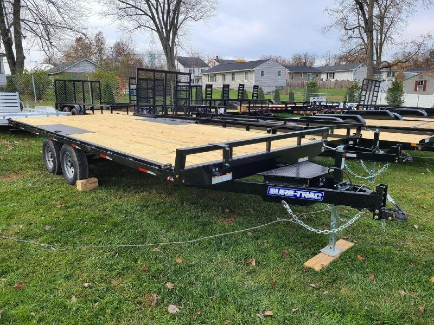 New 8.5 X 20 Sure-Trac Low Profile Flat Deck Deckover Trailer,  10k GVWR  ***w/Slide In Ramps & Toolbox in Tongue
