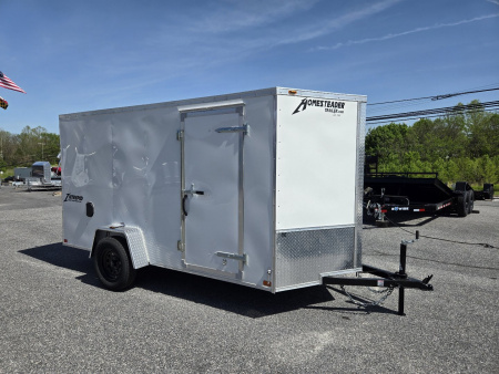 New 6 x 12 Homesteader Intrepid V Nose Cargo Trailer, 3k GVWR  ***White w/Ramp Door Package
