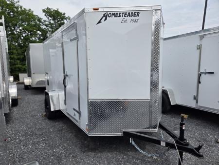 New 6 x 12 Homesteader Intrepid V Nose Cargo Trailer, 3k GVWR ***White Composite w/Ramp Door Package