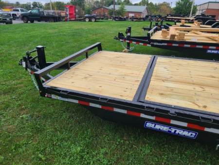 New 7' x 22' (18'+4') Sure-Trac Tilt Bed Equipment Trailer 14K GVWR **w/4' Stationary Deck