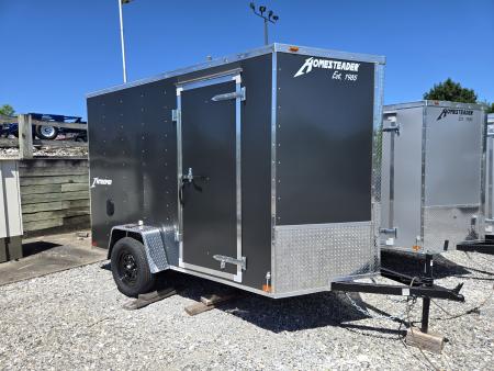 New 6 x 10 Homesteader Intrepid V-Nose Cargo Trailer, 3k GVWR **Charcoal PolyCor w/ Ramp Door Package, 6  Extra Height, 16  OC Wall Posts