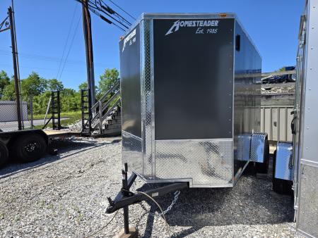 New 6 x 10 Homesteader Intrepid V-Nose Cargo Trailer, 3k GVWR **Charcoal PolyCor w/ Ramp Door Package, 6" Extra Height, 16" OC Wall Posts