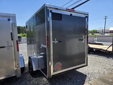 New 6 x 10 Homesteader Intrepid V-Nose Cargo Trailer, 3k GVWR **Charcoal PolyCor w/ Ramp Door Package, 6" Extra Height, 16" OC Wall Posts