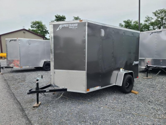 New 6 x 10 Homesteader Intrepid V-Nose Cargo Trailer, 3k GVWR **Charcoal w/ Ramp Door Package, 6" Extra Height, 16" OC Wall Posts