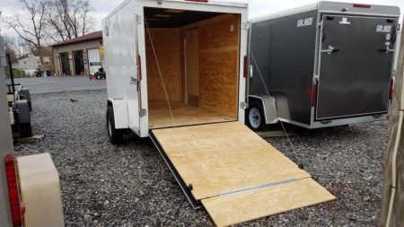 New 6 x 10 Homesteader Intrepid V-Nose Cargo Trailer, 3k GVWR **Charcoal w/ Ramp Door Package, 6" Extra Height, 16" OC Wall Posts