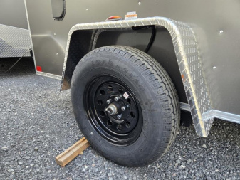 New 6 x 10 Homesteader Intrepid V-Nose Cargo Trailer, 3k GVWR **Charcoal w/ Ramp Door Package, 6" Extra Height, 16" OC Wall Posts