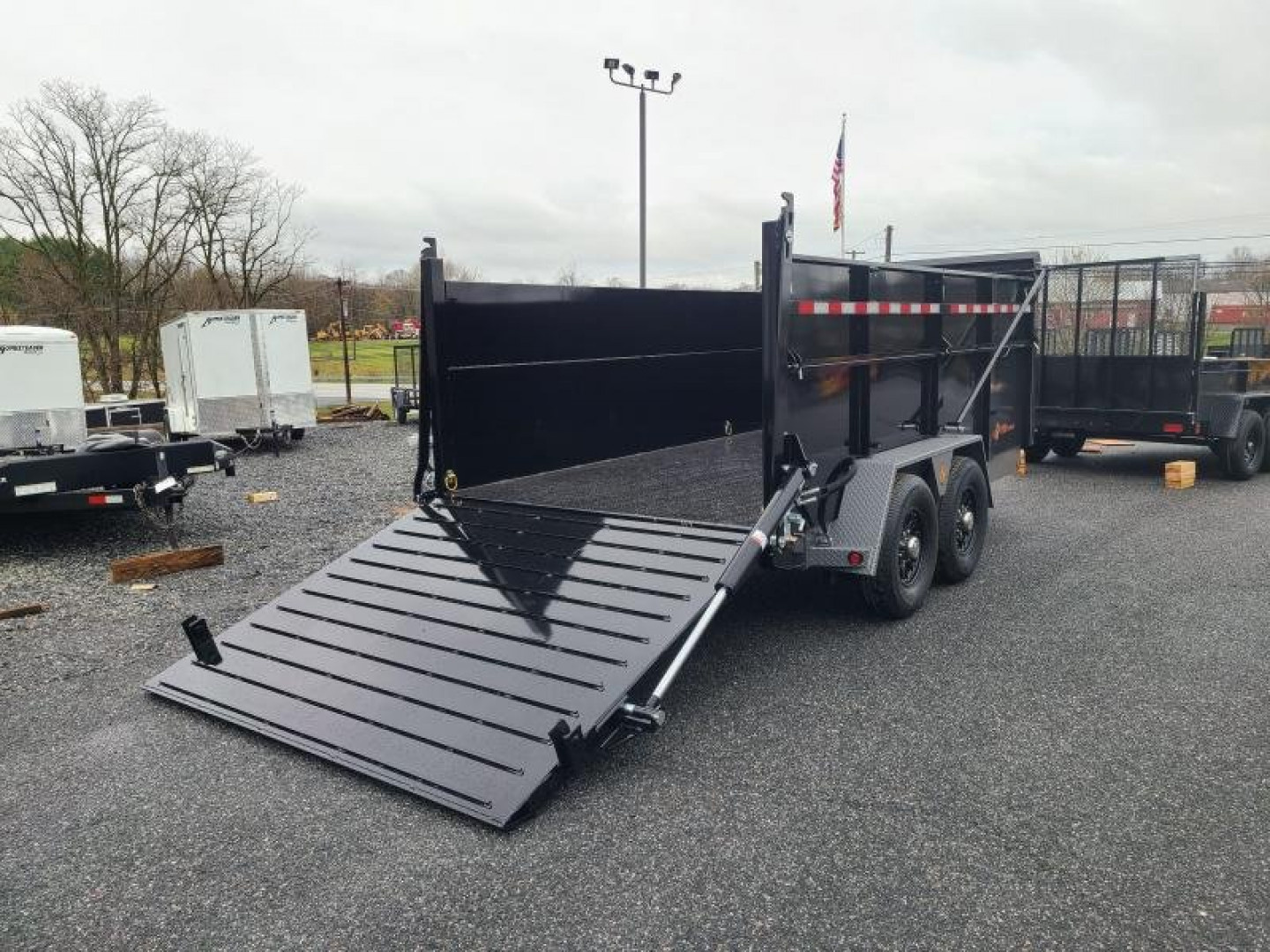 New 7 X 14 BWISE ULTIMATE Low Pro Dump Trailer, 15.4K GVWR **Black w/Hammertone Gray Frame, Loaded w/Features!