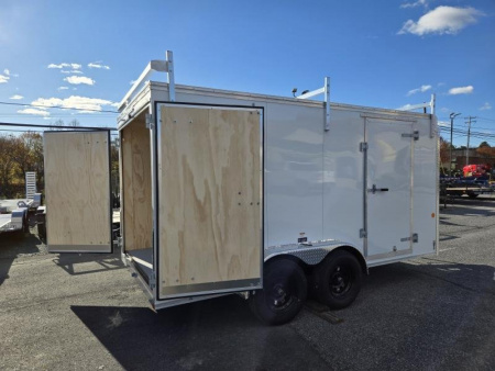 New 7 x 14 Car-Mate Contractor Cargo, 7k GVWR **White w/ Contractor Pkg #2, Black Wheels