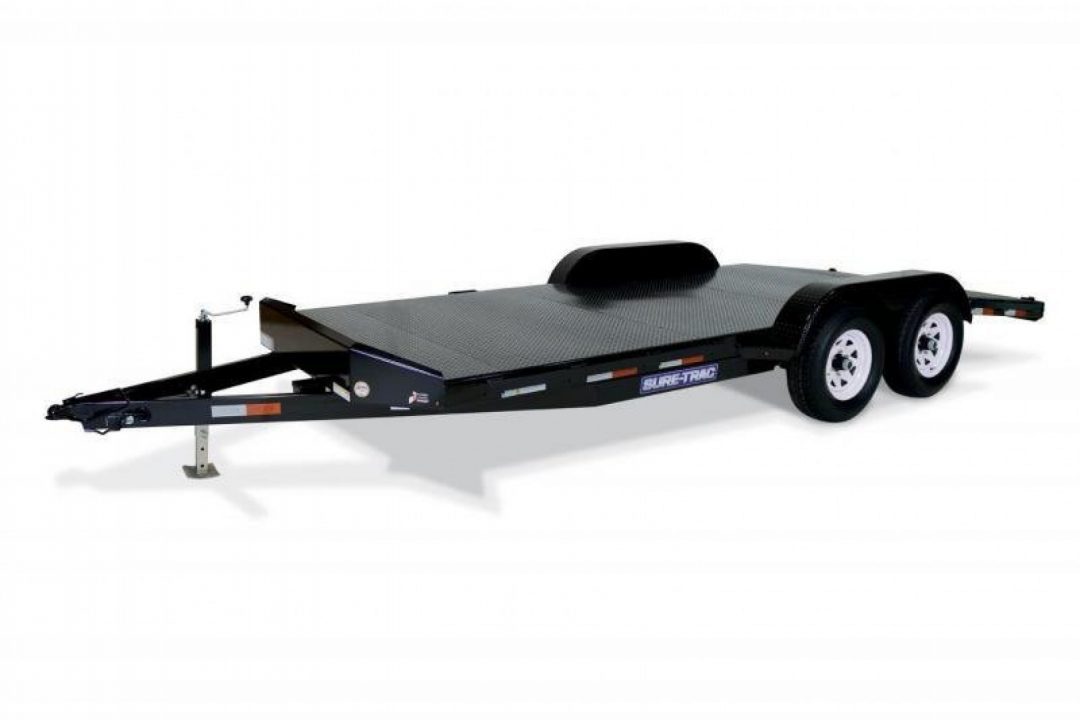 New 7 x 18 Sure Trac Steel Deck Car Hauler, 7K GVWR ***w/Removable Fenders(both), Winch Mounting Plate, Aluminum Wheels