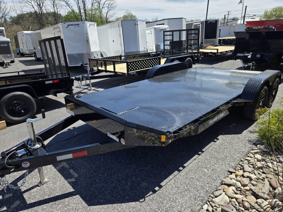 New 7 x 18 Sure Trac Steel Deck Car Hauler, 7K GVWR ***w/Removable Fenders(both), Winch Mounting Plate, Aluminum Wheels