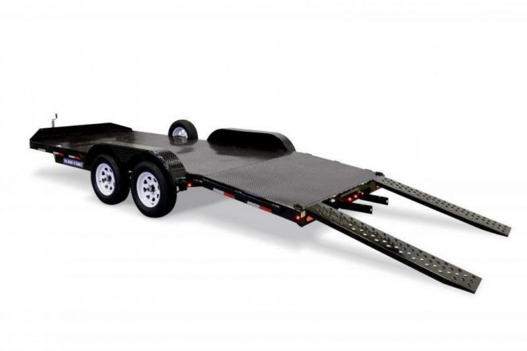 New 7 x 18 Sure Trac Steel Deck Car Hauler, 7K GVWR ***w/Removable Fenders(both), Winch Mounting Plate, Aluminum Wheels