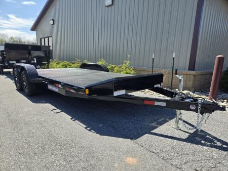 New 7 x 18 Sure Trac Steel Deck Car Hauler, 7K GVWR ***w/Removable Fenders(both), Winch Mounting Plate, Aluminum Wheels