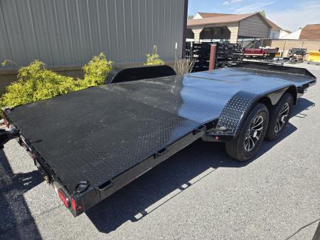 New 7 x 18 Sure Trac Steel Deck Car Hauler, 7K GVWR ***w/Removable Fenders(both), Winch Mounting Plate, Aluminum Wheels