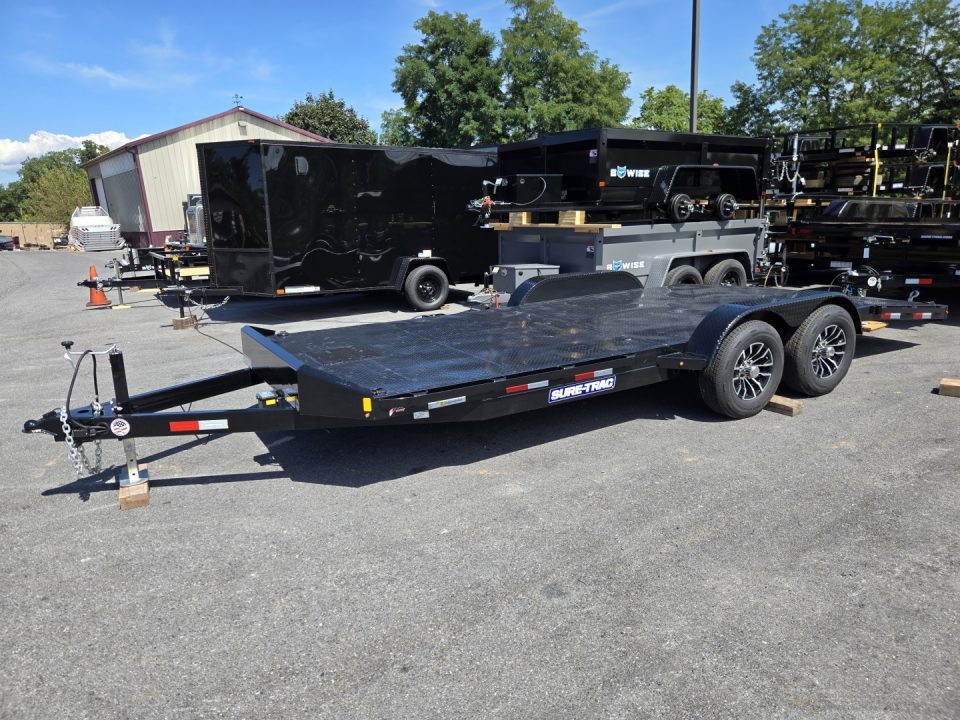 New 7 x 20 Sure Trac Steel Deck Car Hauler, 10k GVWR **w/ Both Removable Fenders, Winch Plate, Alum Wheels, Toolbox