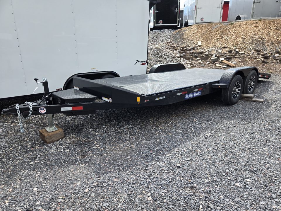 New 7 x 20 Sure Trac Steel Deck Car Hauler, 10k GVWR **w/ Both Removable Fenders, Winch Plate, Alum Wheels, Toolbox
