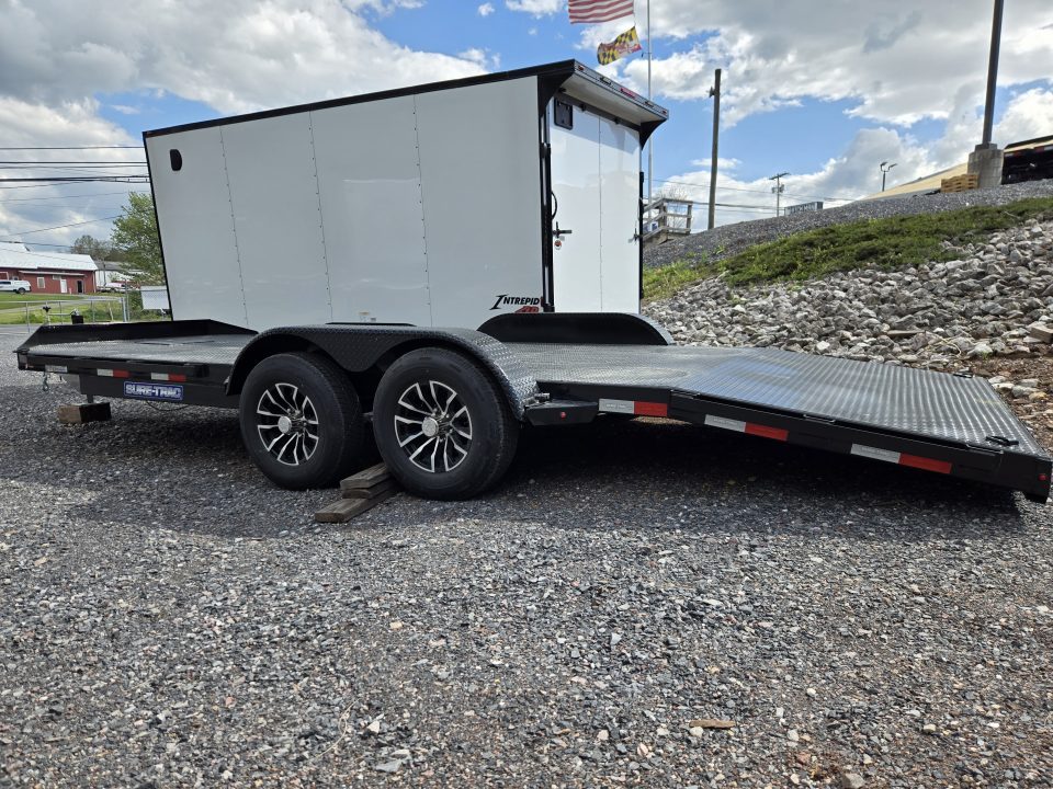 New 7 x 20 Sure Trac Steel Deck Car Hauler, 10k GVWR **w/ Both Removable Fenders, Winch Plate, Alum Wheels, Toolbox