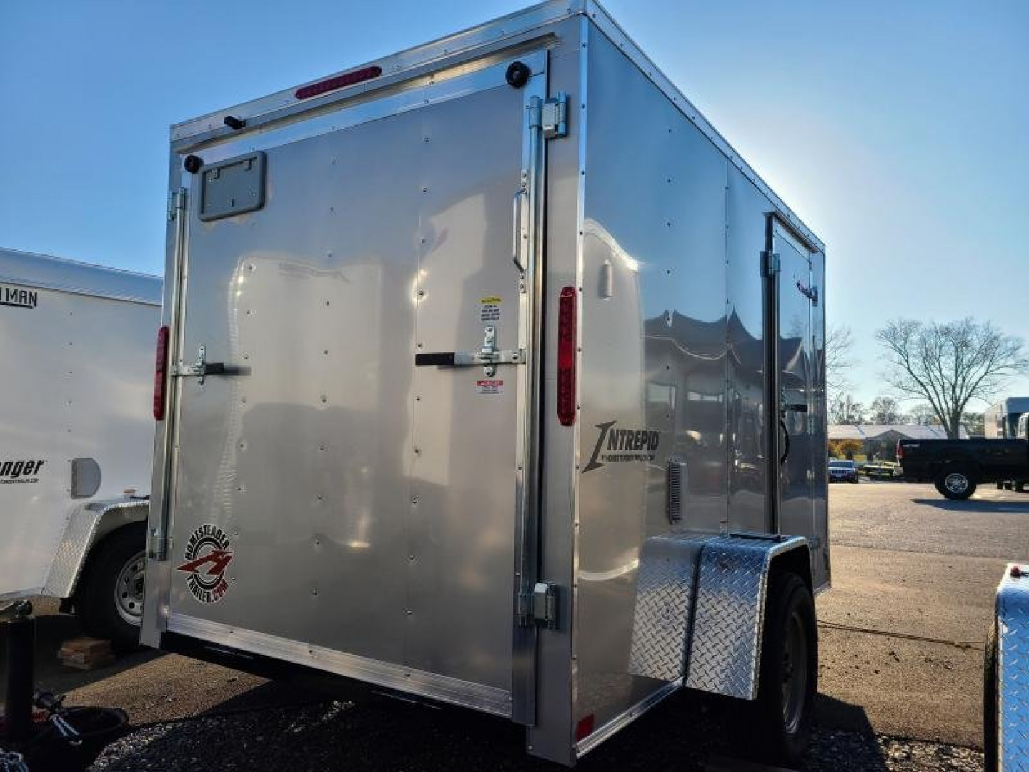 New 6 x 10 Homesteader Intrepid V-Nose Cargo Trailer, 3k GVWR **Silver w/ Ramp Door, Tie Dns