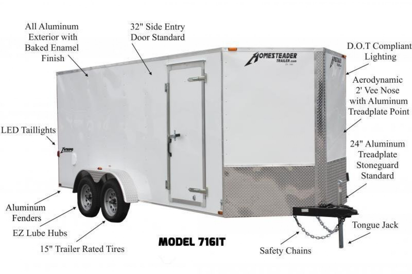New 6 x 10 Homesteader Intrepid V-Nose Cargo Trailer, 3k GVWR **Silver w/ Ramp Door, Tie Dns