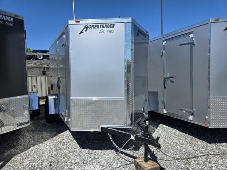 New 6 x 10 Homesteader Intrepid V-Nose Cargo Trailer, 3k GVWR **Silver PolyCor w/ Ramp Door, Tie Dns